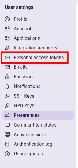 GitLab, paramètres d'accès