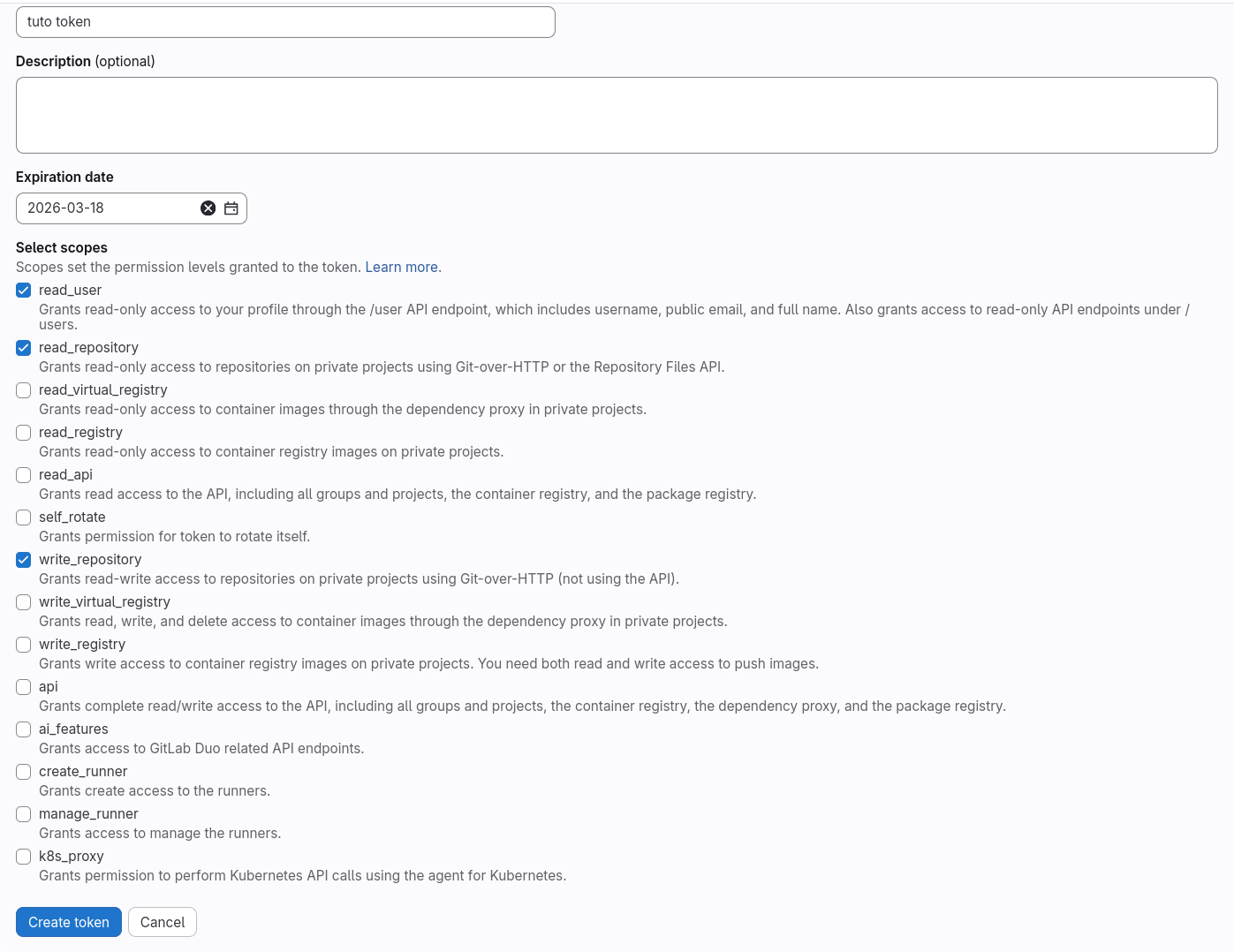 GitLab, configuration du token